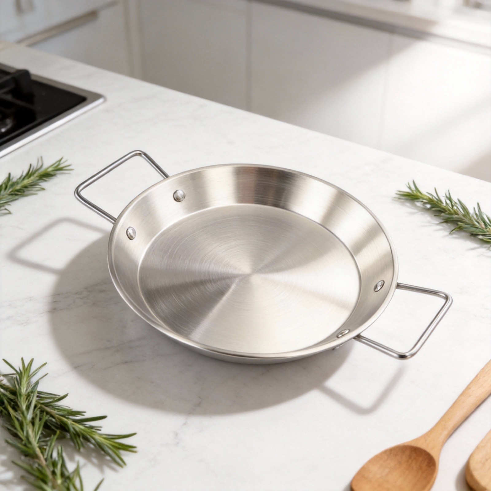 Rust Resistant Stainless Steel Paella Pot Flat Bottom Cooking Pot 32CM
