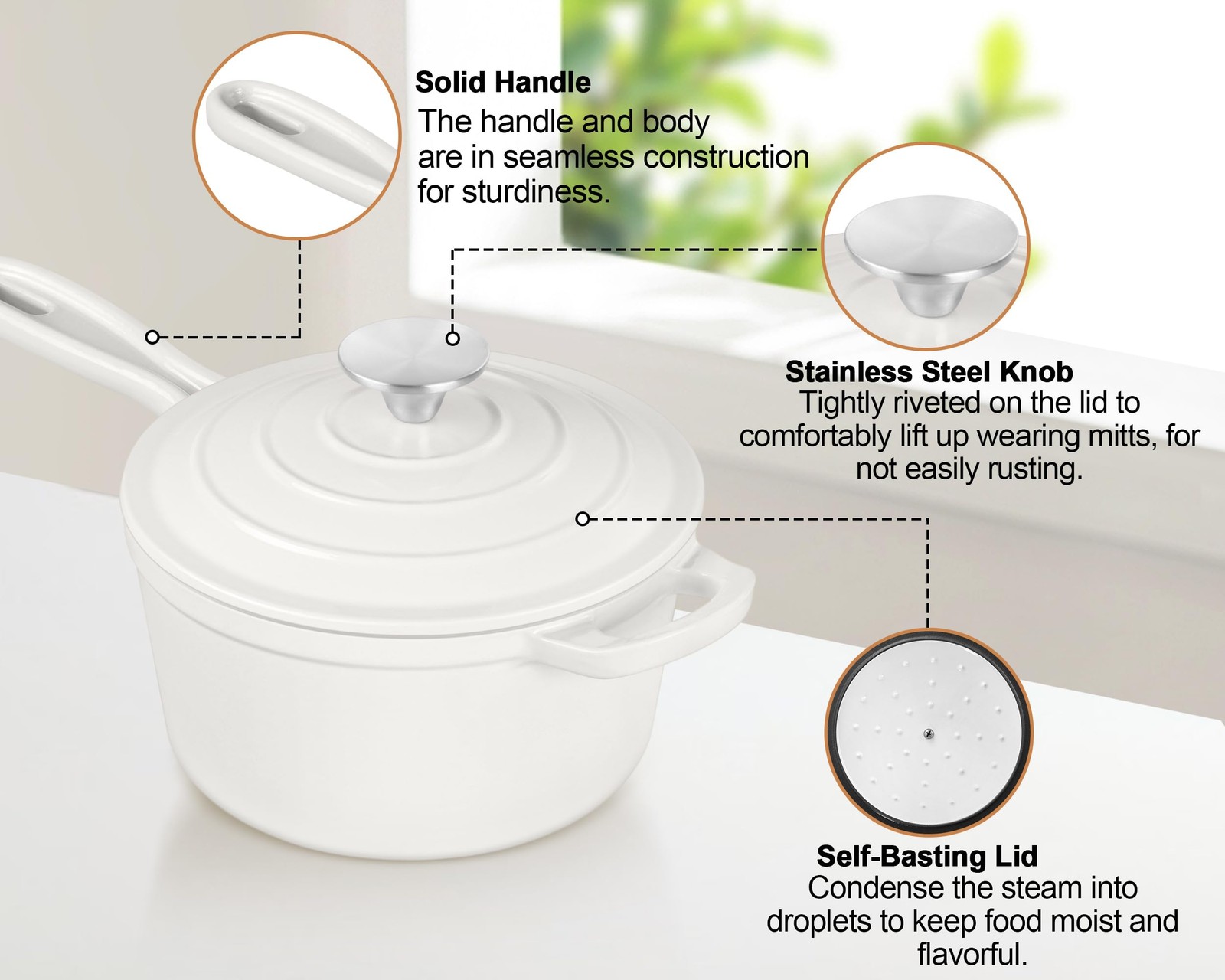 TeamFar Enameled Cast Iron Sauce Pan, 2QT Small Sauce Pot with Lid, Mini Dutch O