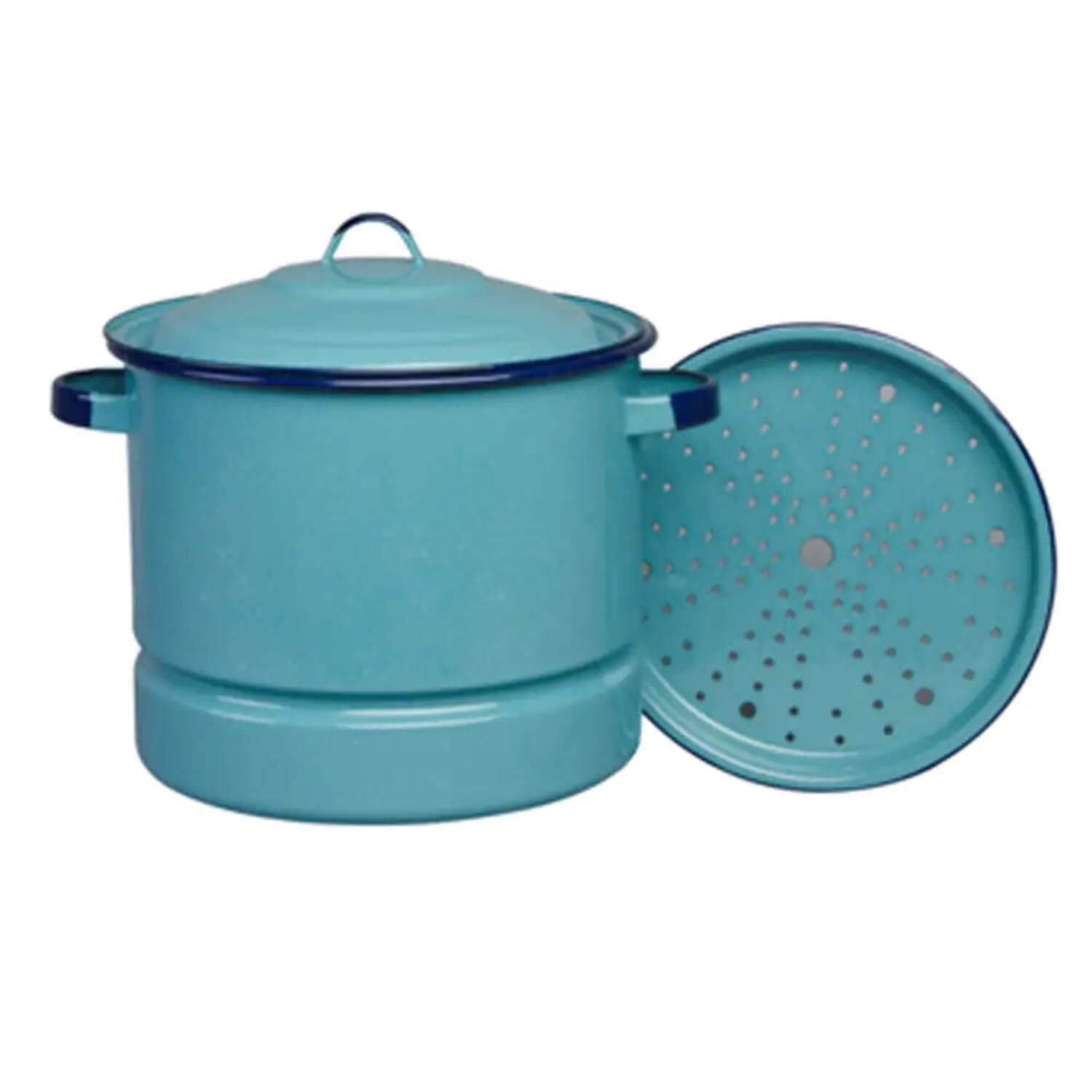 Turquoise Blue 15-Quart Enamel on Steel Stockpot with Lid & Trivet
