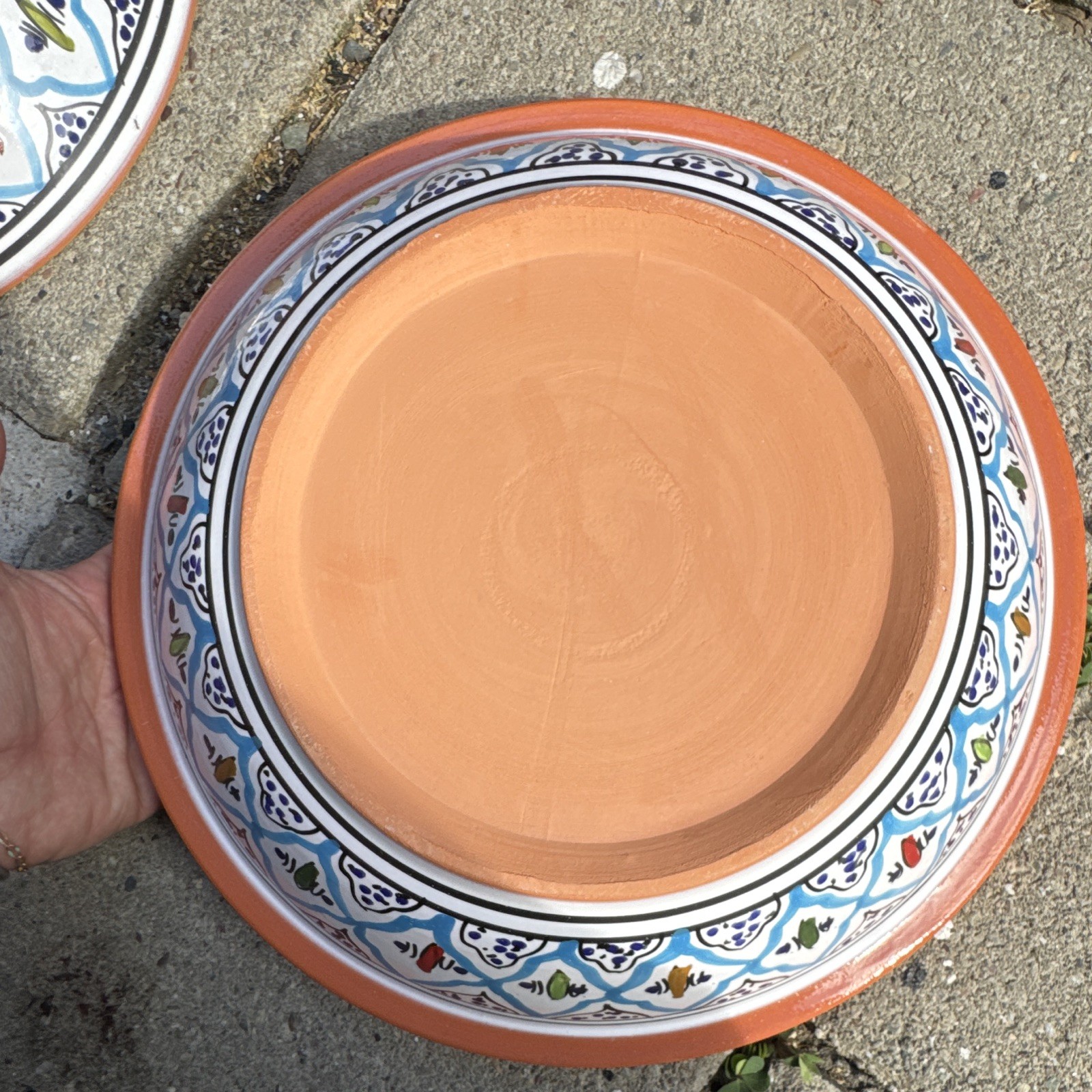 Terracotta Ceramic Tagine w/ Conical Lid Hand-Painted Blue White Multicolor