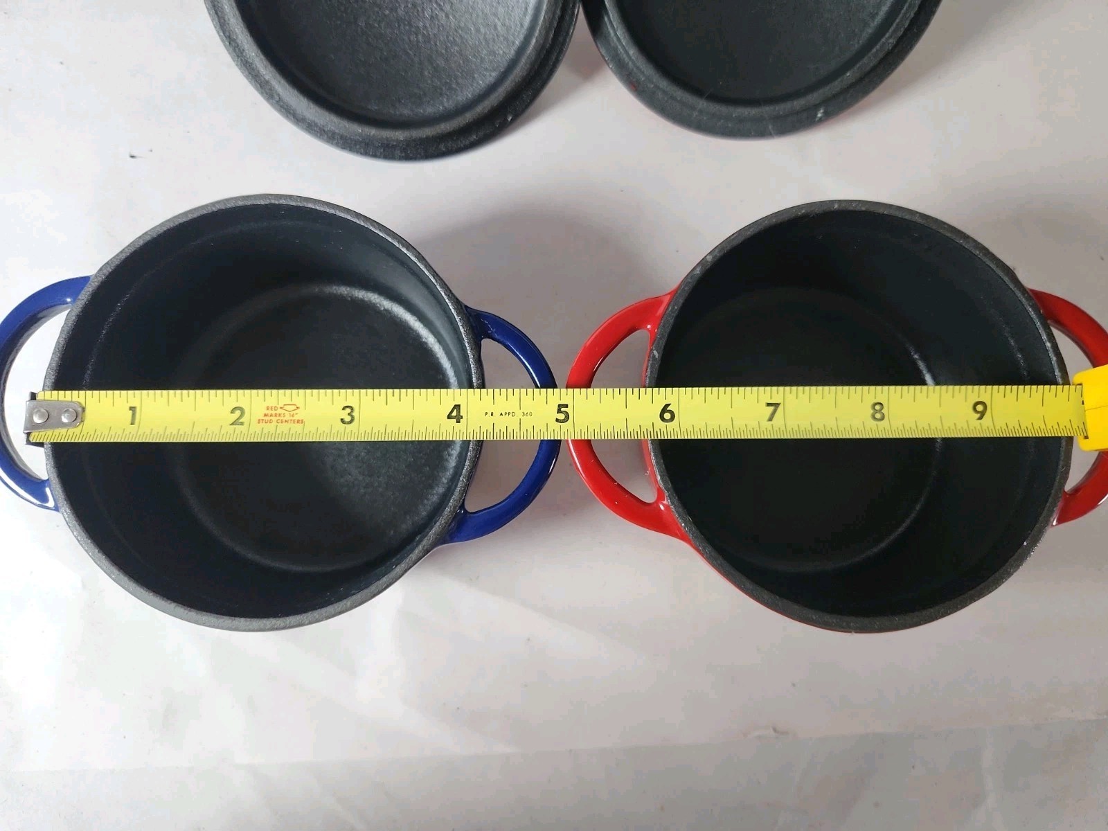 Fiesta Enameled Cast Iron Mini Dutch Oven Casserole Set of 2 Red Blue NWOT 0.35q
