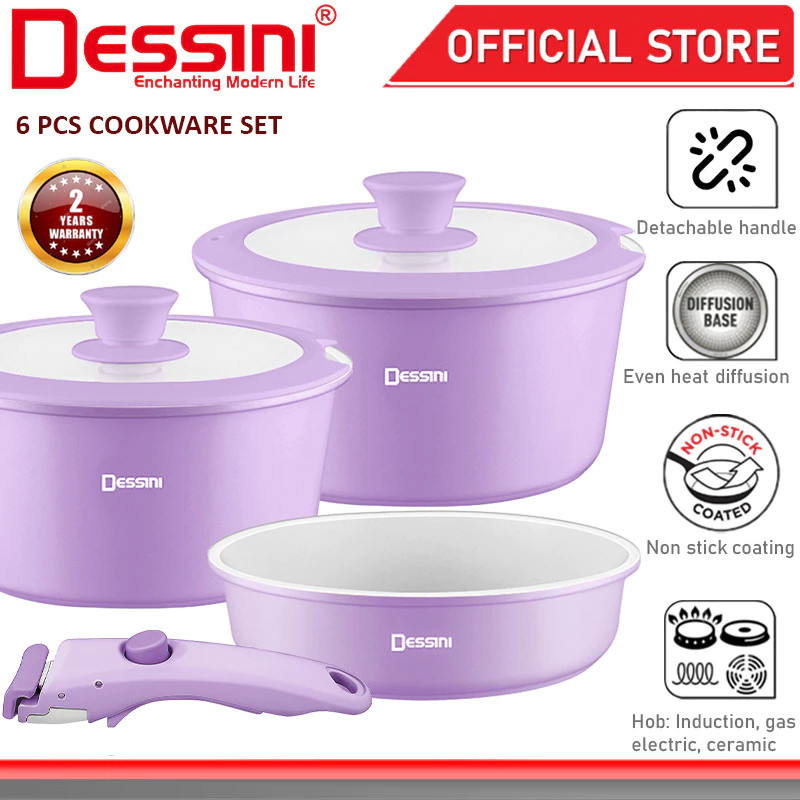 DESSINI ITALY iRMZ-6-S Non Stick Granite Cooking Pot Frying Pan Cookware 6 pcs
