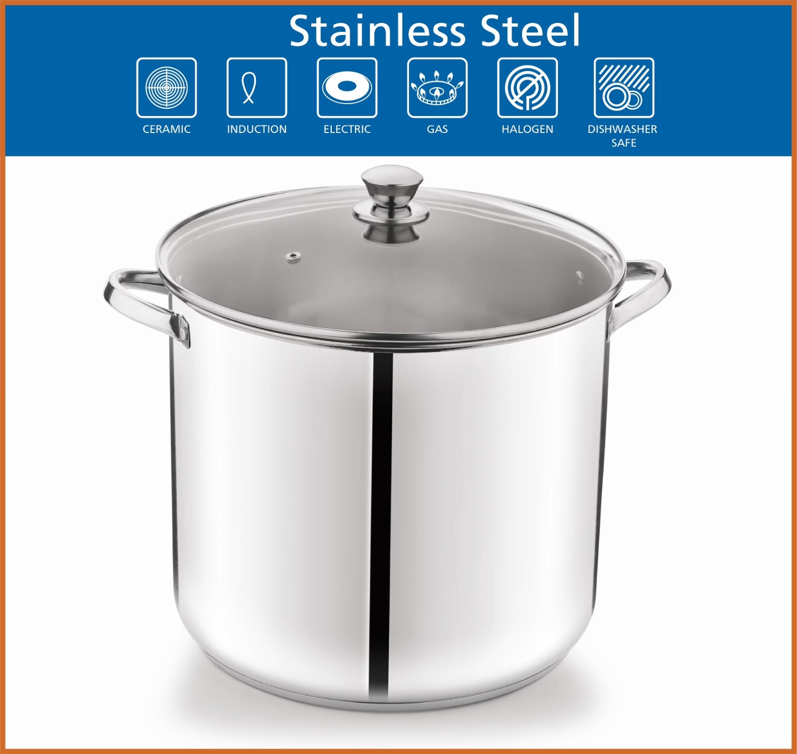 Mainstays Stainless Steel 16-Quart Stock Pot with Glass Lid