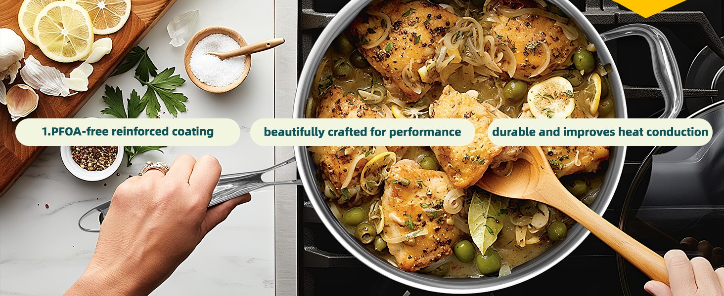 Stainless Steel Cookware Set, 5 Ply 14 Piece Stainless Steel Pot and Pan