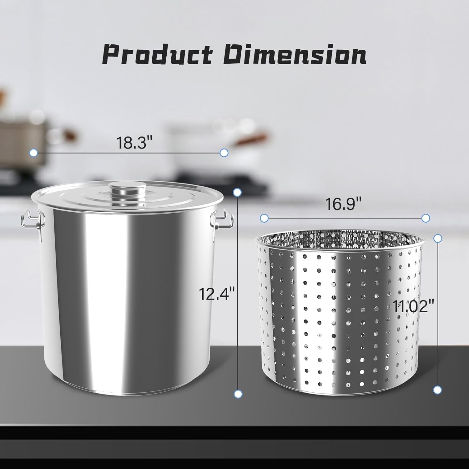 40/60/80 Quart Stainless Steel Seafood Boil Stock Pot with Lid & Strainer Cooker