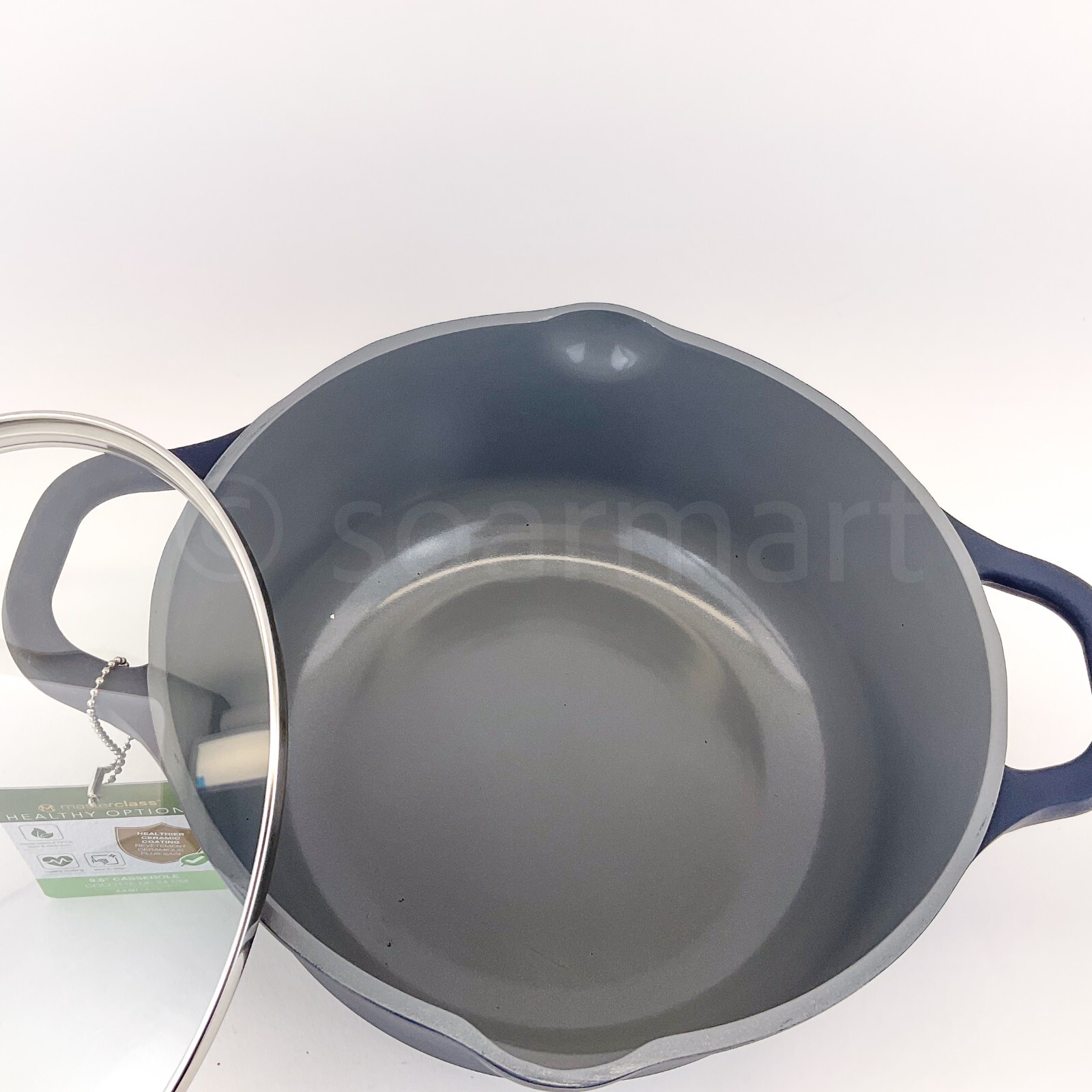 Masterclass 4.3qt 9.5″ Casserole Healthy options Ceramic Non-stick Blue + Gray