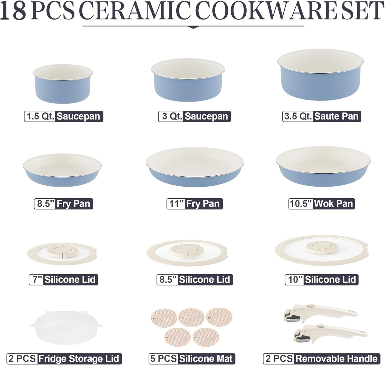 Ceramic Nonstick Pots and Pans Set with Removable Handles for Easy Cooking