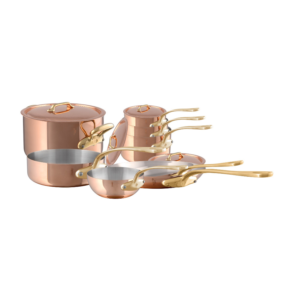 Mauviel M’Heritage M’200 B 12-Piece Copper Cookware Set With Brass Handles
