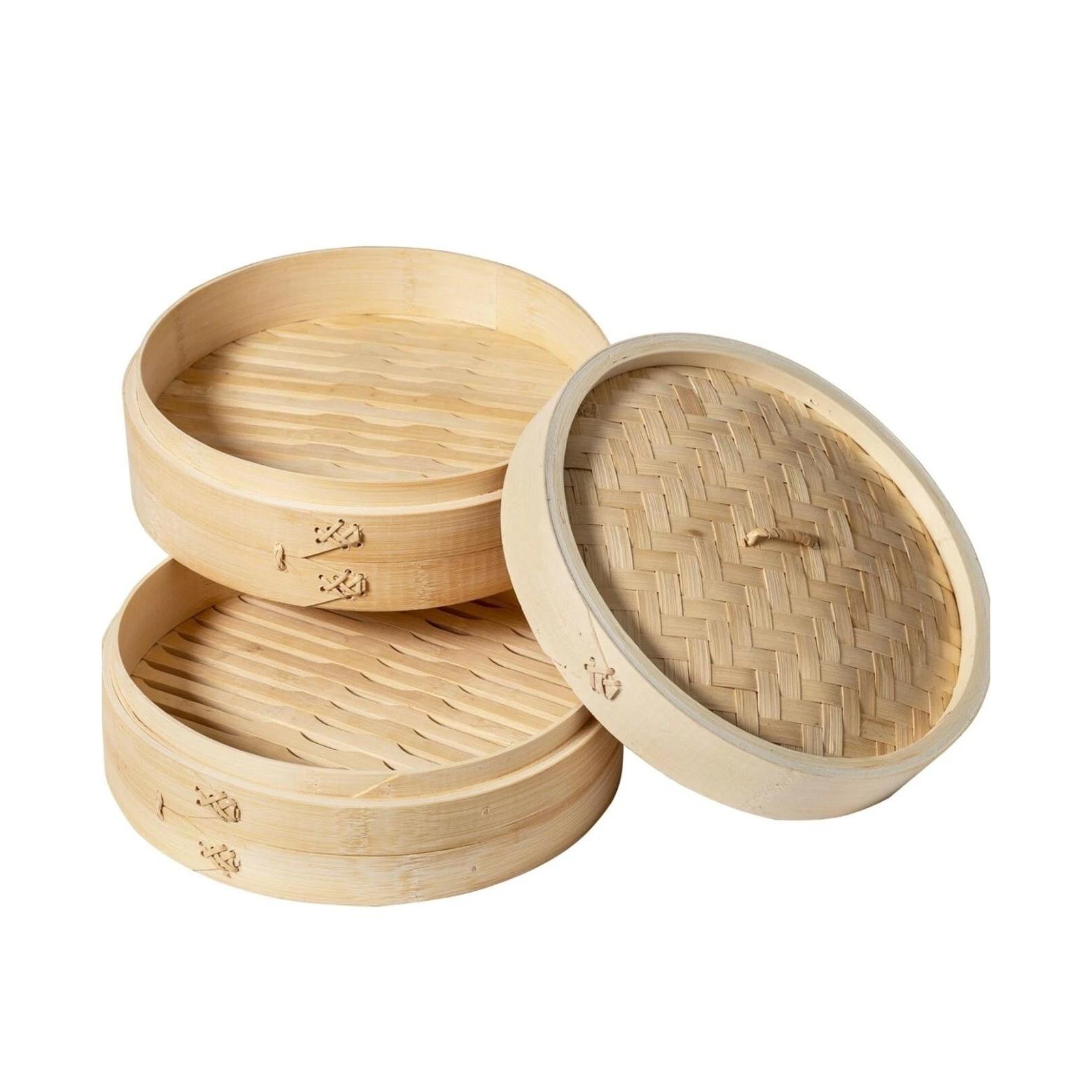 Traditional 10 Inch Bamboo Steamer Basket 2 Tier for Dumplings Buns Vegetables