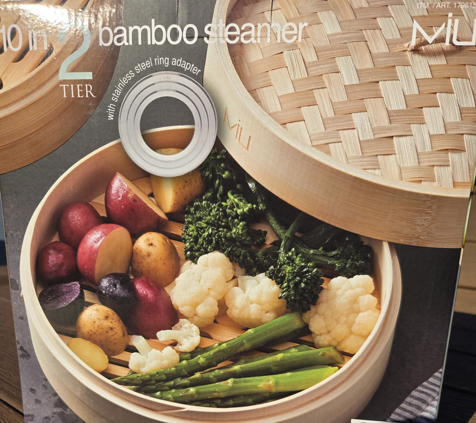 MIU 10″ 2-Tier🔥 🔥Bamboo Steamer🔥🔥 with Stainless Steel Ring Adapter and Lid