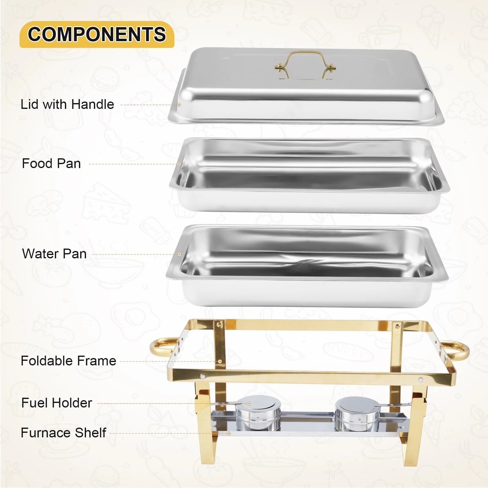 4-Pack Chafing Dish Buffet Set 8QT Stainless Steel Foldable Frame For Party Home