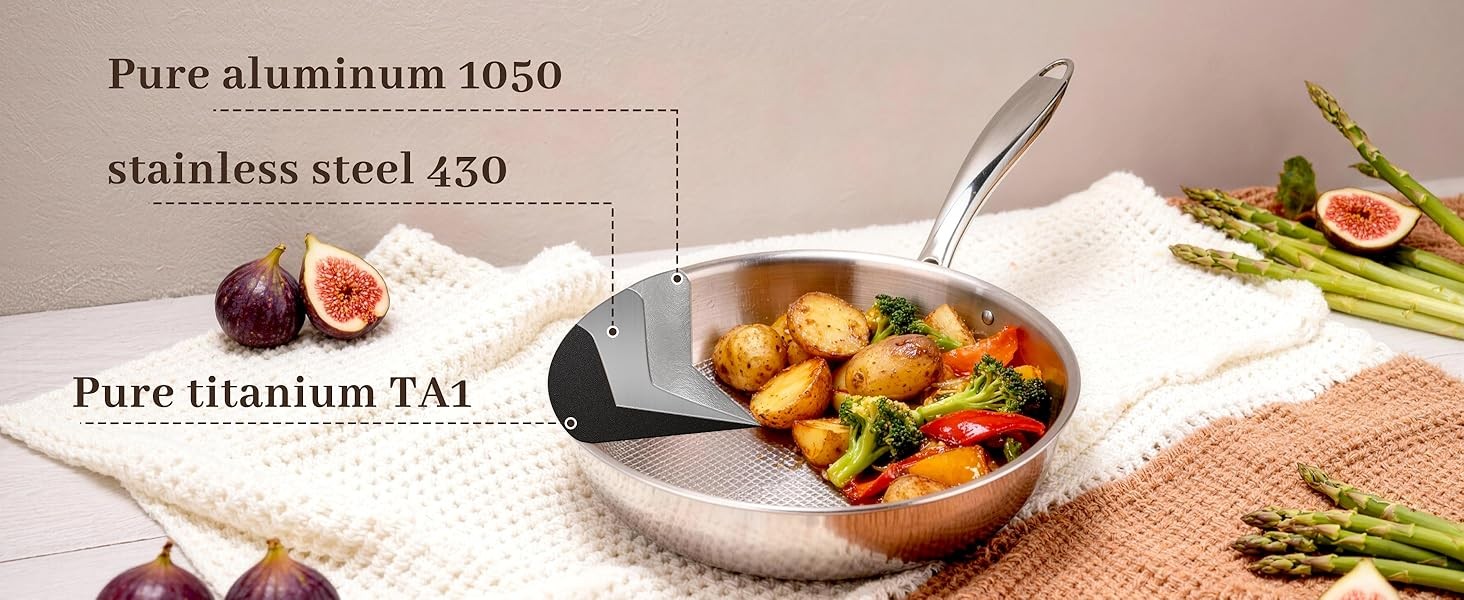 9.45″ Titanium Pans for Cooking Pure Healthy Titanium Frying Pan | No Coating
