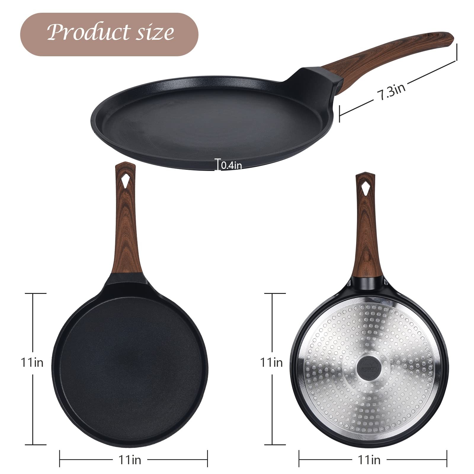 11 Inch Nonstick Crepe Pan Skillet Dosa Tawa Omelette Tortillas Griddle