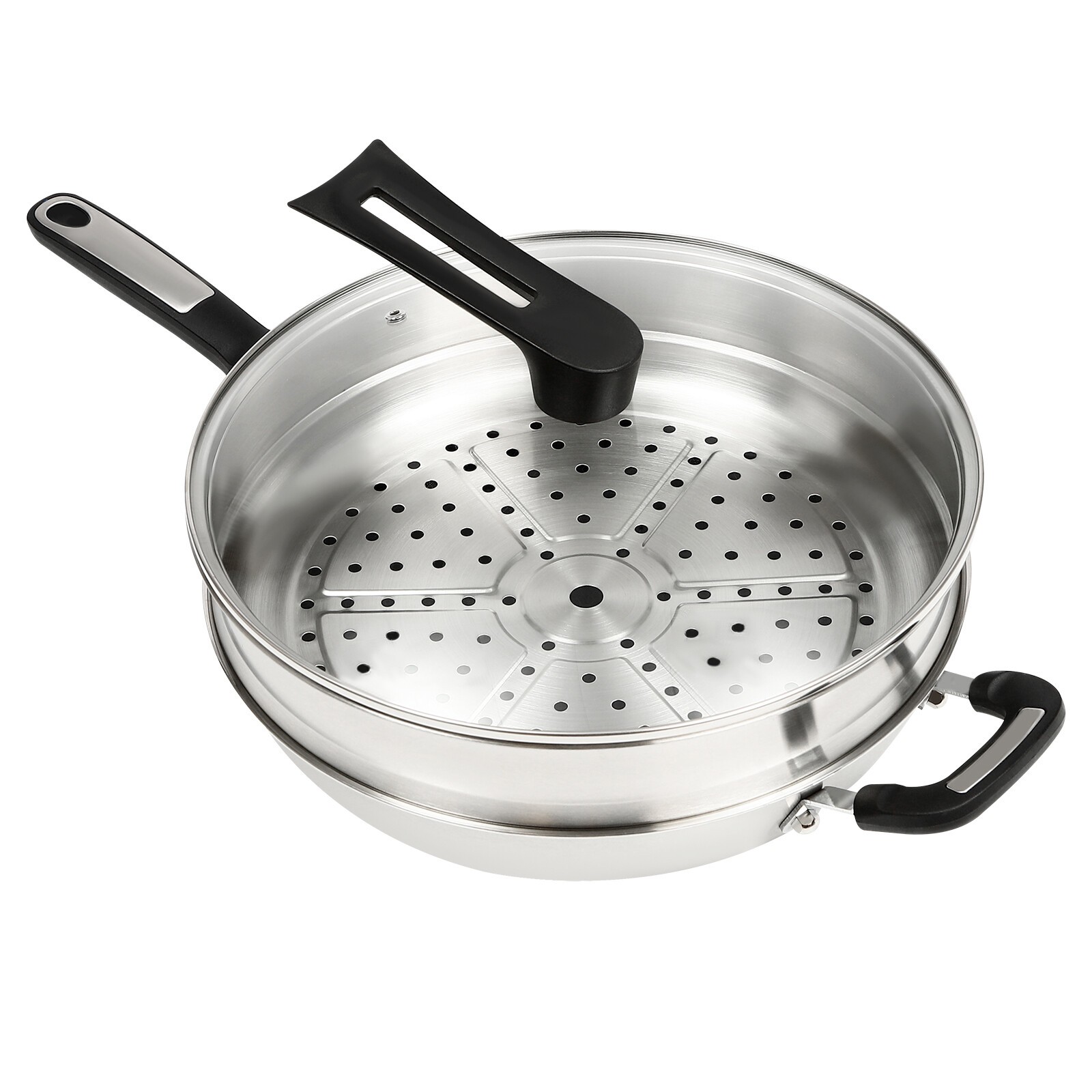 Large Honeycomb Wok Pan with Lid & Stainless Steel Steamer Cooking Pot Nonstick