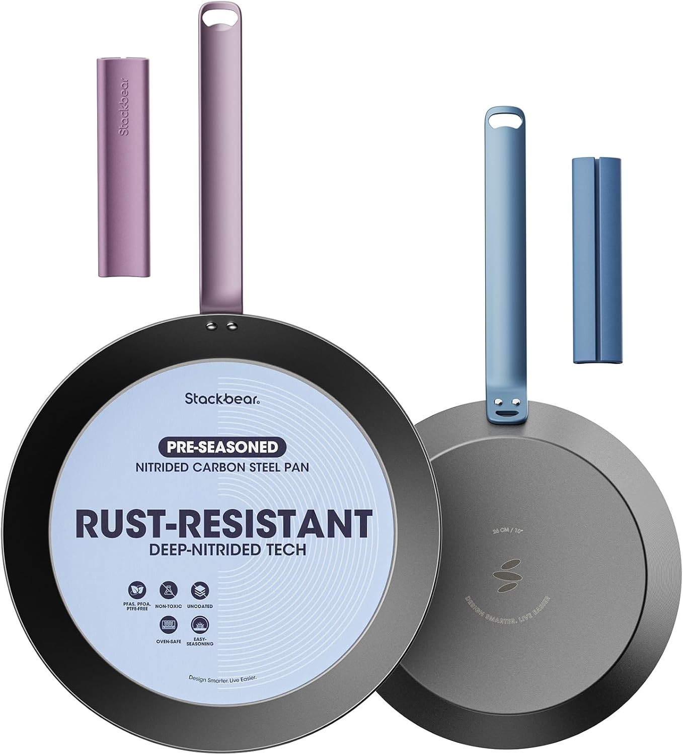 Carbon Steel Skillet Set 10 & 12 Inch, Nitrided Carbon Steel Frying Pan Duo,