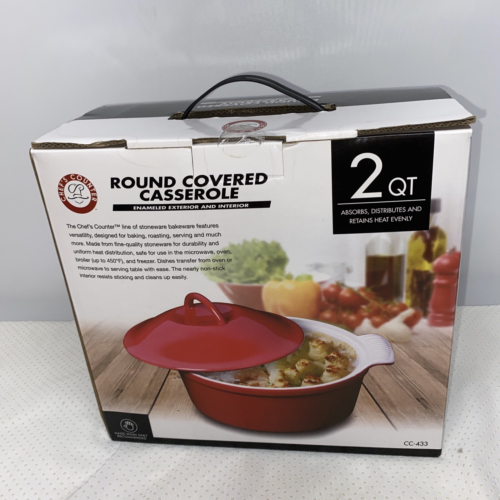 Chef’s Counter 2QT Round Covered Casserole Dish RED NEW
