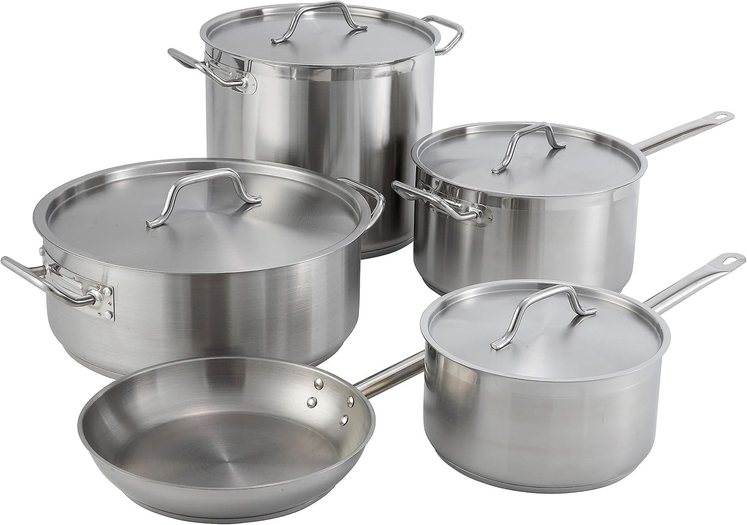 Winco Commercial-Grade Stainless Steel Fry Pan with Helper Handle, Natural Finis