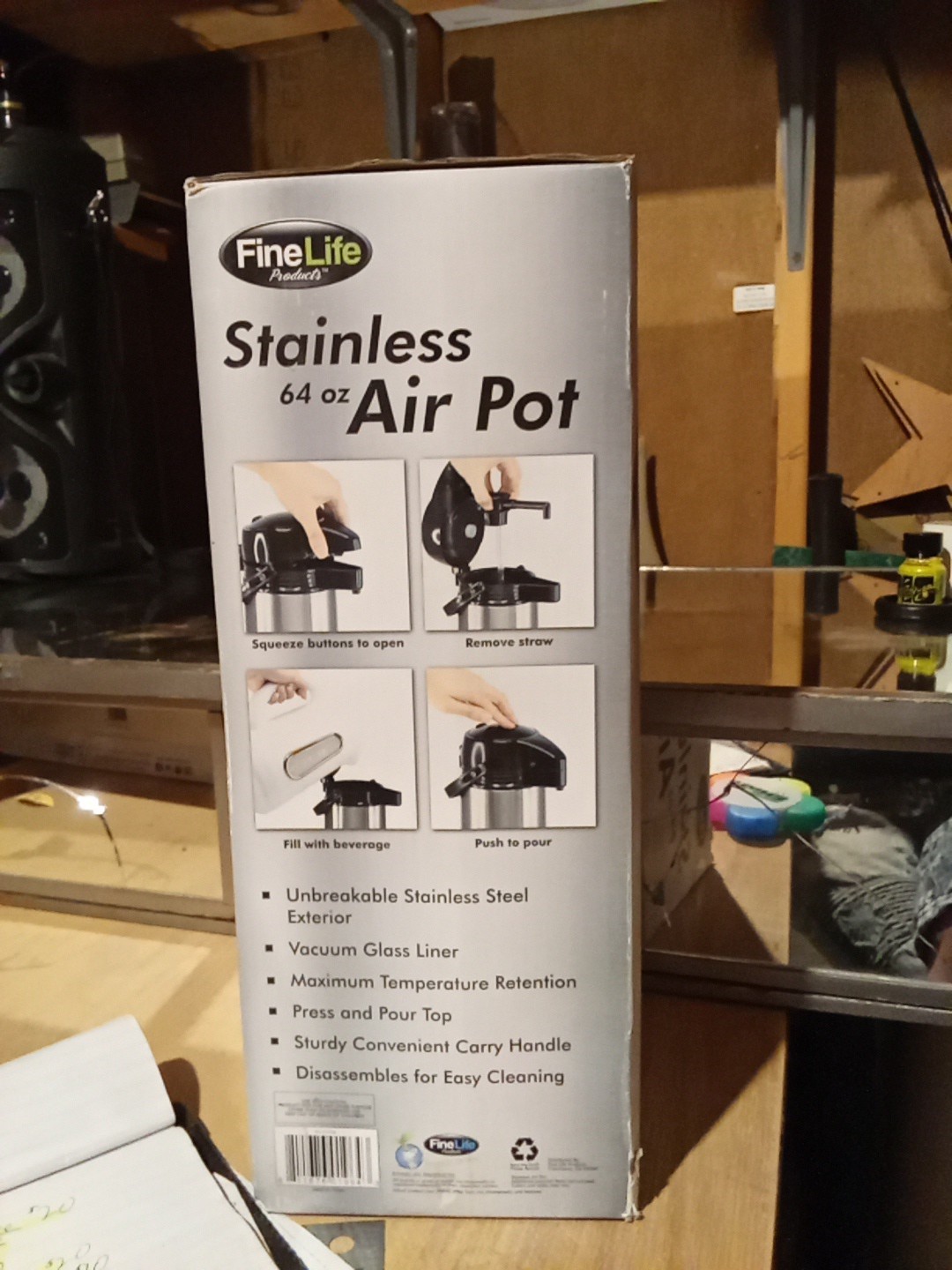 FINE LIFE STAINLESS STEEL 64 OZ AIR POT NEW SEALED NIB RARE 0.99 CENT AUCTION
