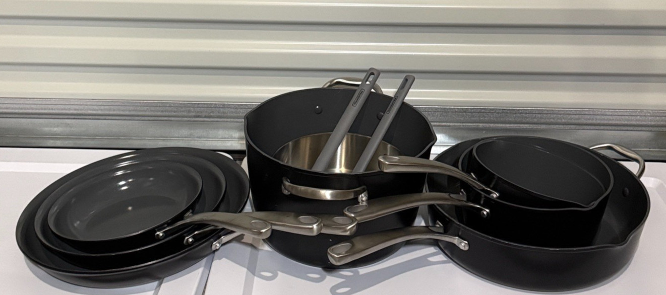 Tramontina 12 Piece Ceramic Non-Stick Pots Pans Cookware Set 2 Utensils Display