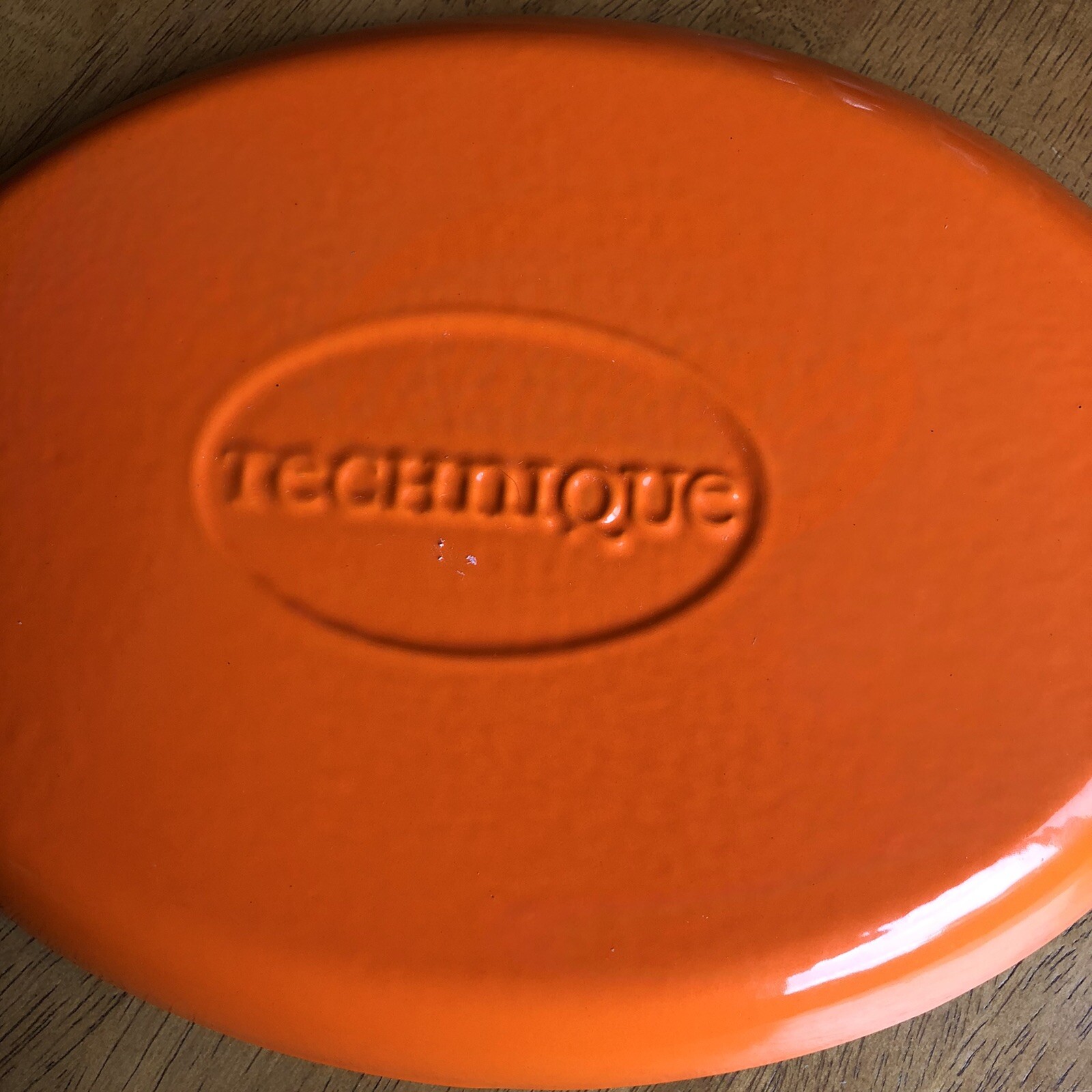 TECHNIQUE Enameled Cast Iron Orange Oval Skillet Pan Fajita Griddle Cookware