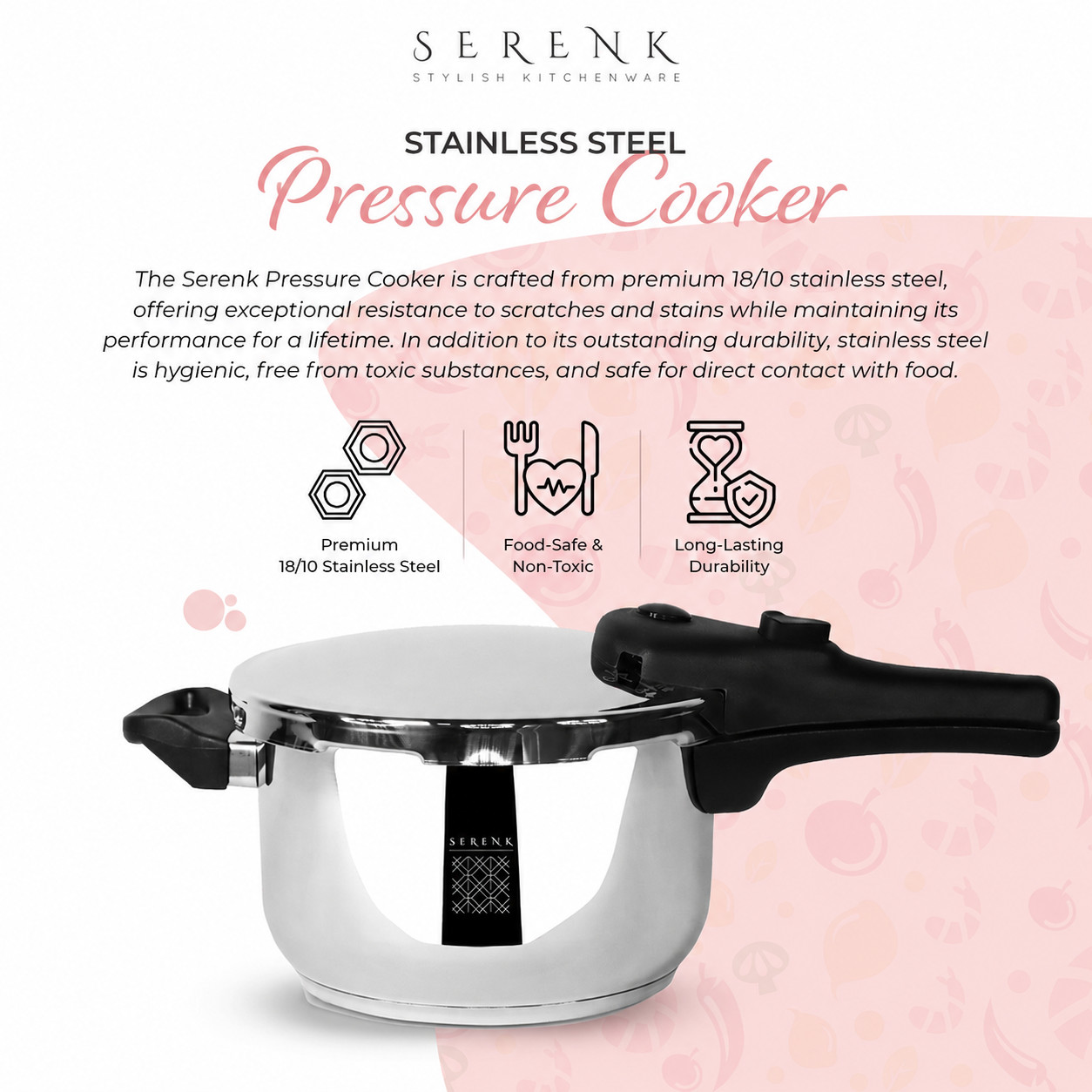 Serenk Modernist 5 qt – 5 L Stainless Steel Pressure Cooker, Safety Mode