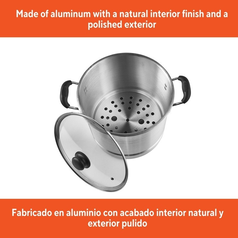 16Qt Aluminum Steamer W/ Glass Lid Removable Insert Large Batch Cooking New