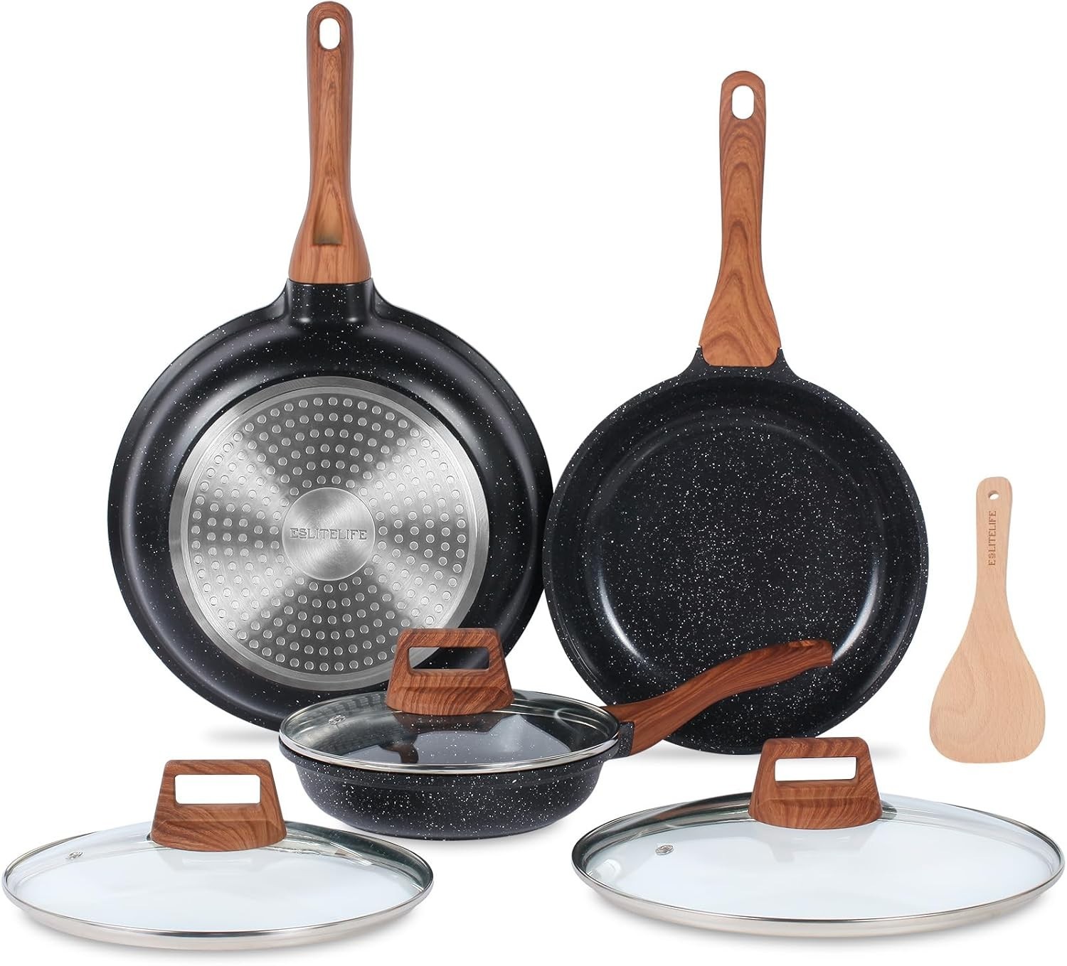 Nonstick Ceramic Frying Pans Skillets Set with Lids, Non-Toxic Egg Omelette K…