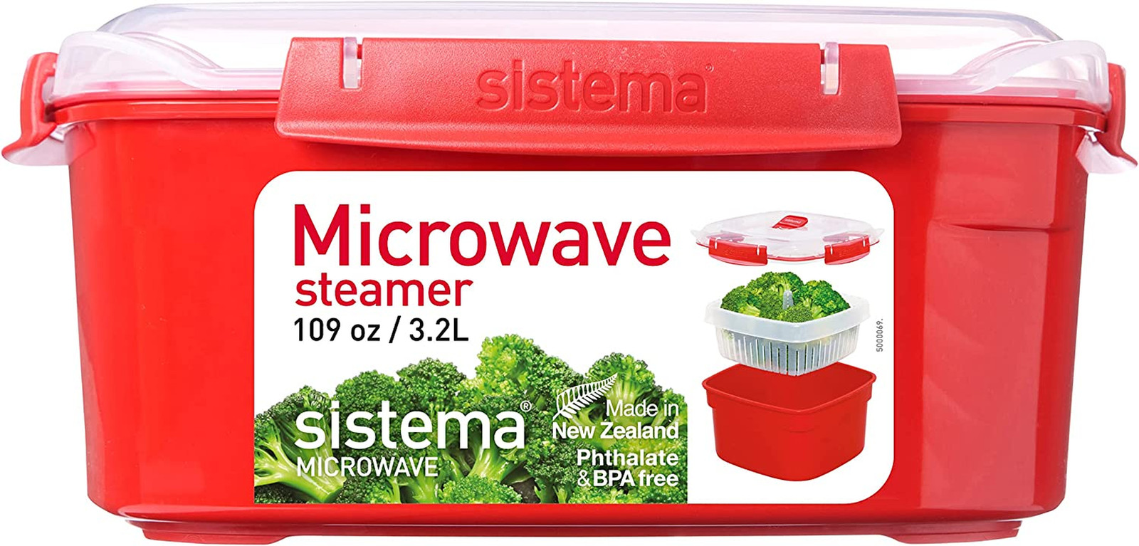 Microwave Food Steamer 3.2L With Basket BPA Free Dishwasher Safe Red Container