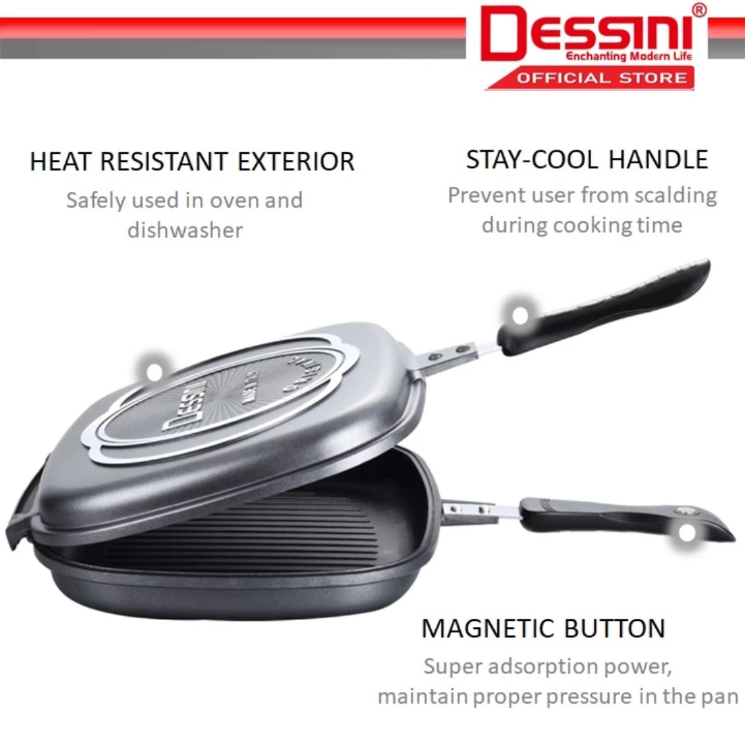 DESSINI Double Side Pressure Grill Frying Pan Scratch-Proof Die Casting 36cm