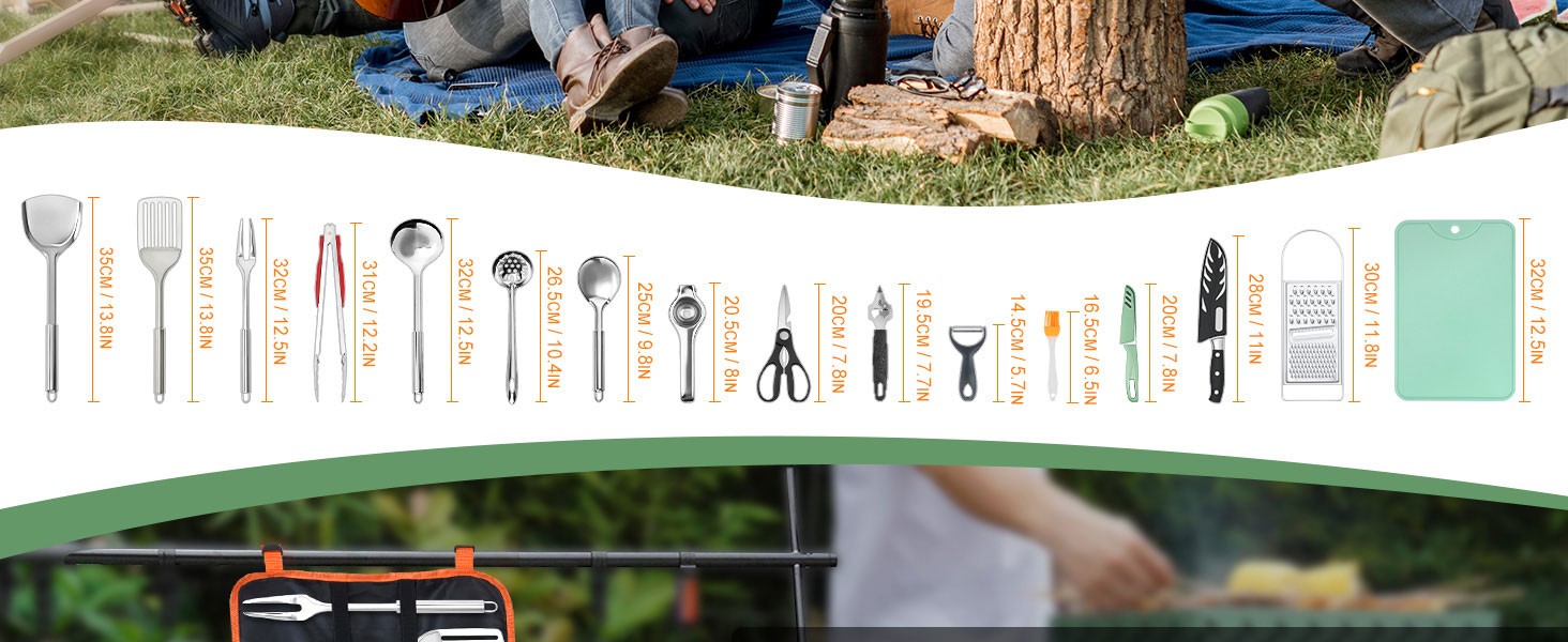 Portable Camping Cooking Utensils Set, Camp Kitchen Set with Organizer Bag, RV