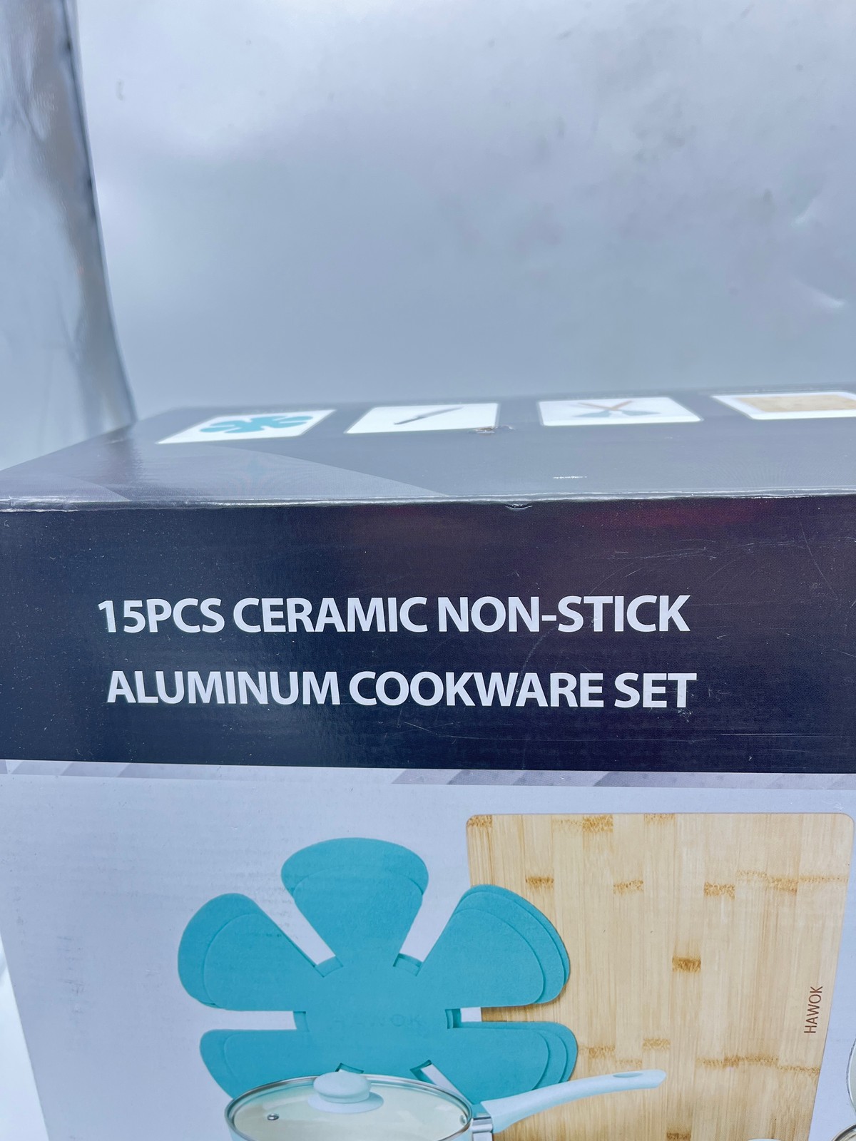HAWOK 15 Piece Ceramic Non-stick Aluminum Cookware w/ Glass Lids PFAS-Free -NEW