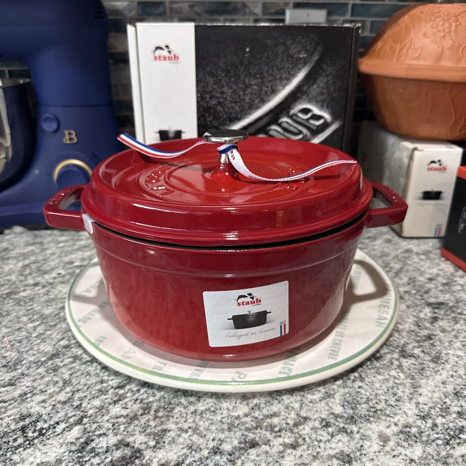 STAUB Cast Iron Dutch Oven 4-qt Round Cocotte, Cherry