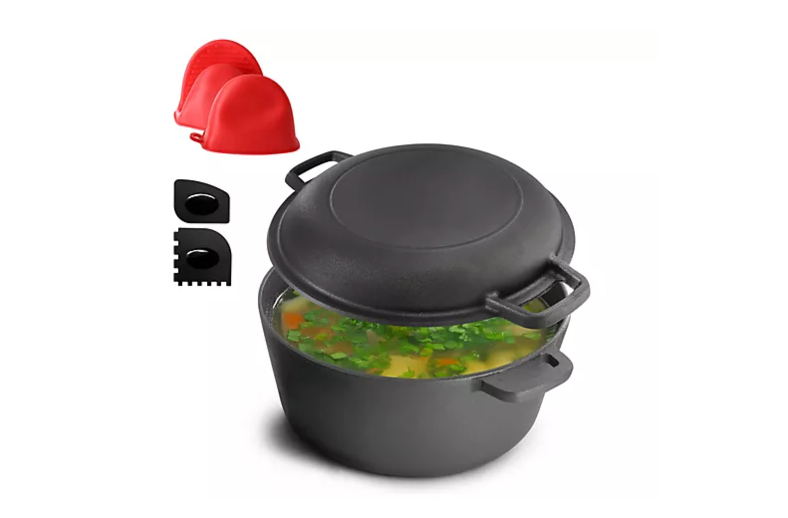 MegaChef 5 Quart Pre-Seasoned 2-in-1 Cast IronDutch Oven and