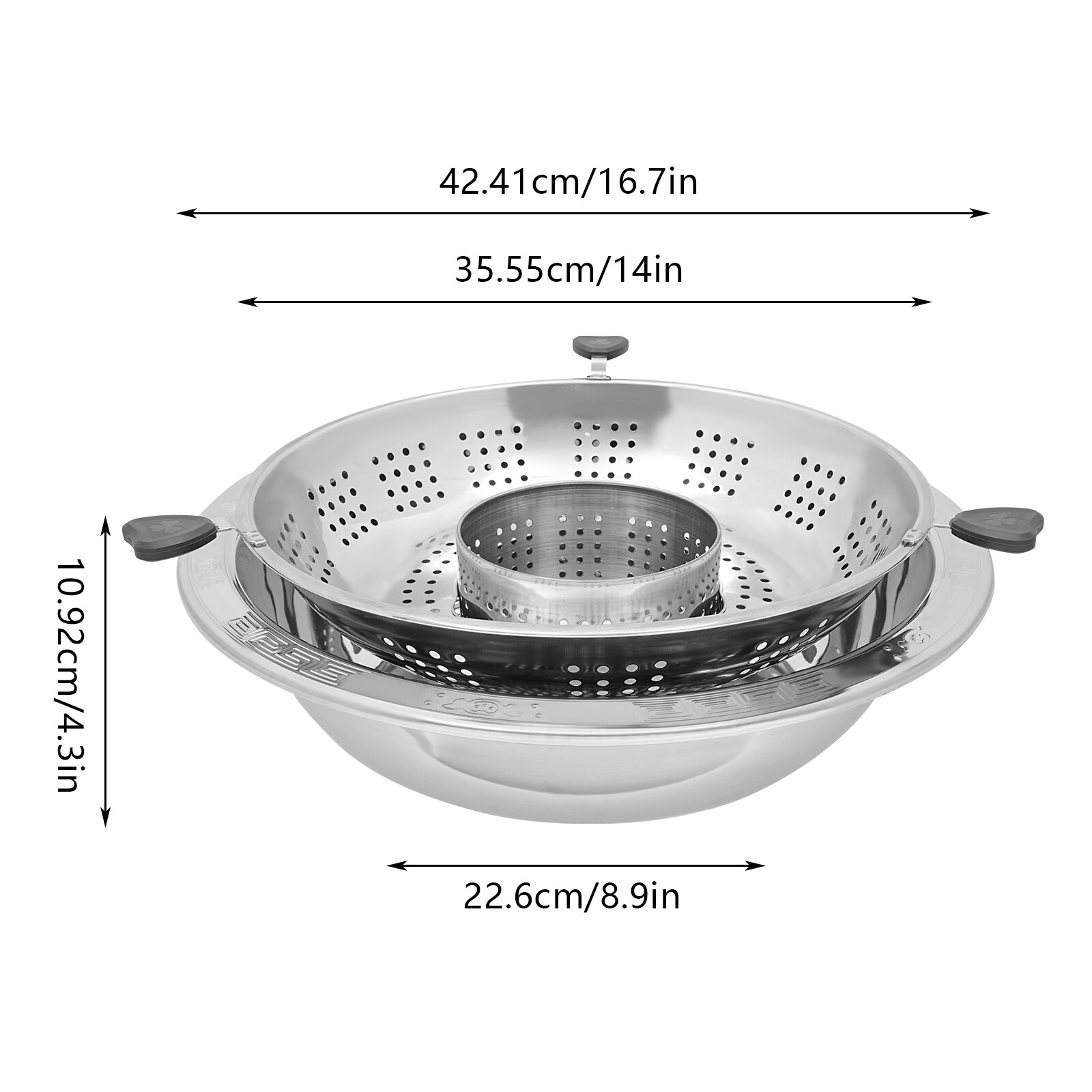 Stainless Steel Chinese-style Rotary Lifting Hot Pot with Divider Fit most stove