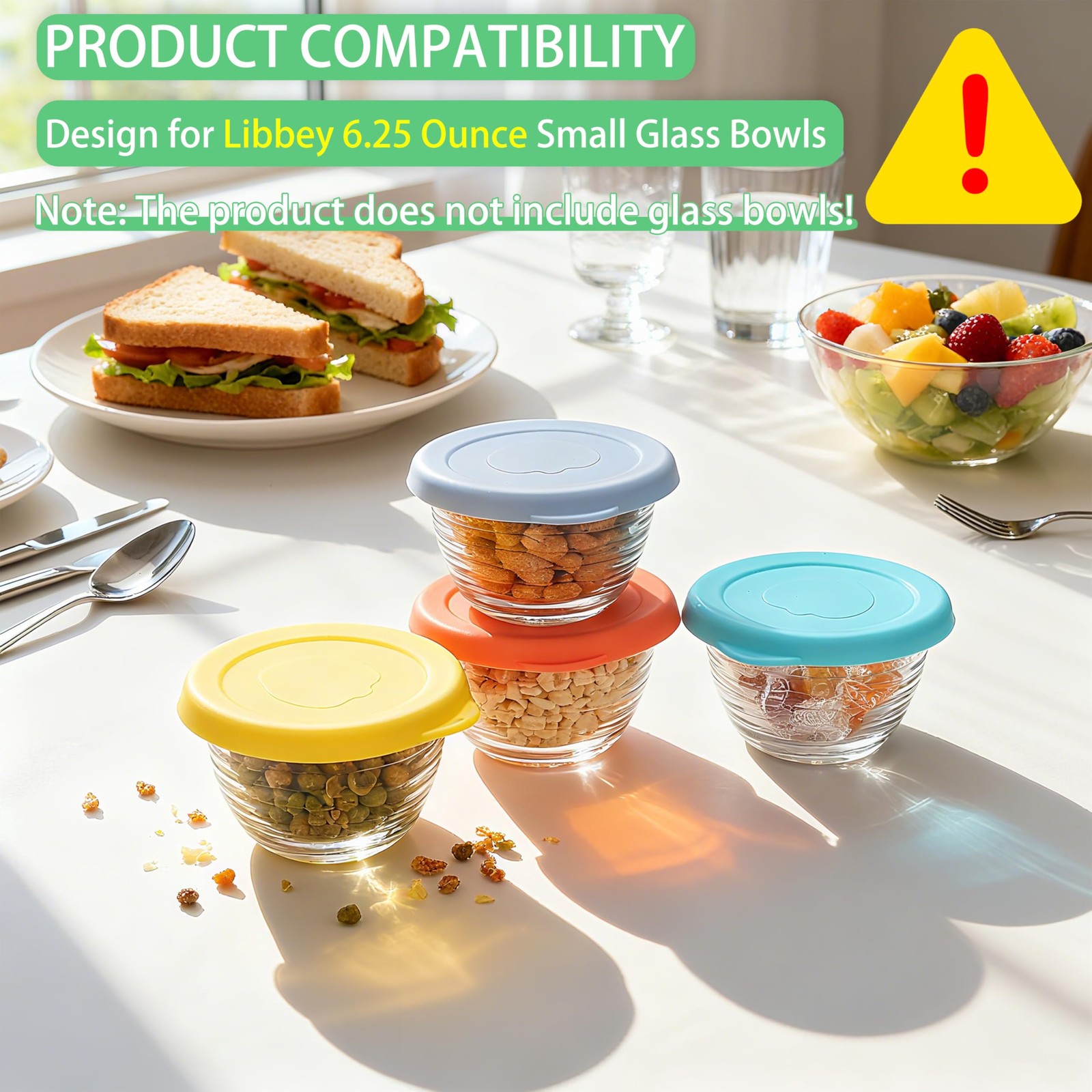 Silicone Replacement Lids Compatible with Libbey 6.25 ounce Small Glass Bowls…