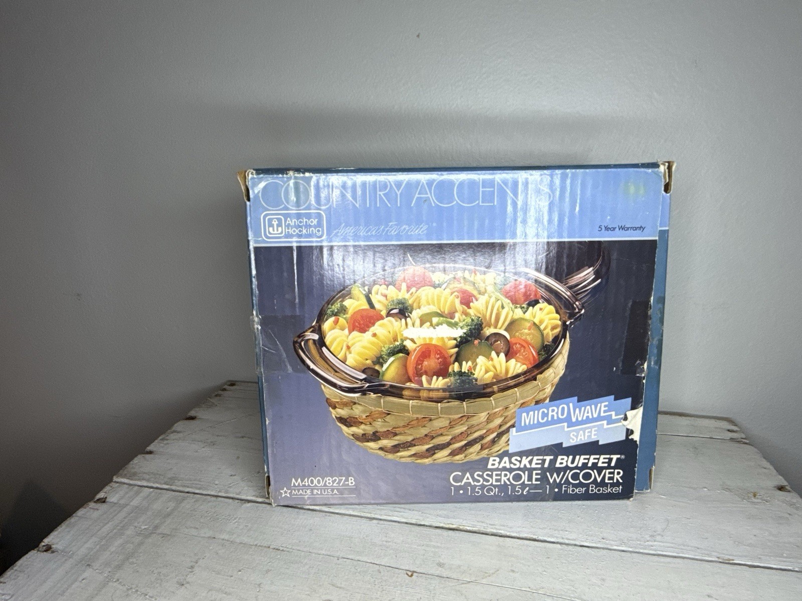 Vtg Anchor Hocking Basket Buffet Harvest Amber 1.5qt Casserole New in Box M400