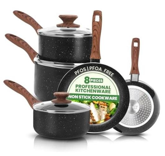 Granite Pots and Pans Set Non Stick 8 Piece Cookware Set, Induction Frying