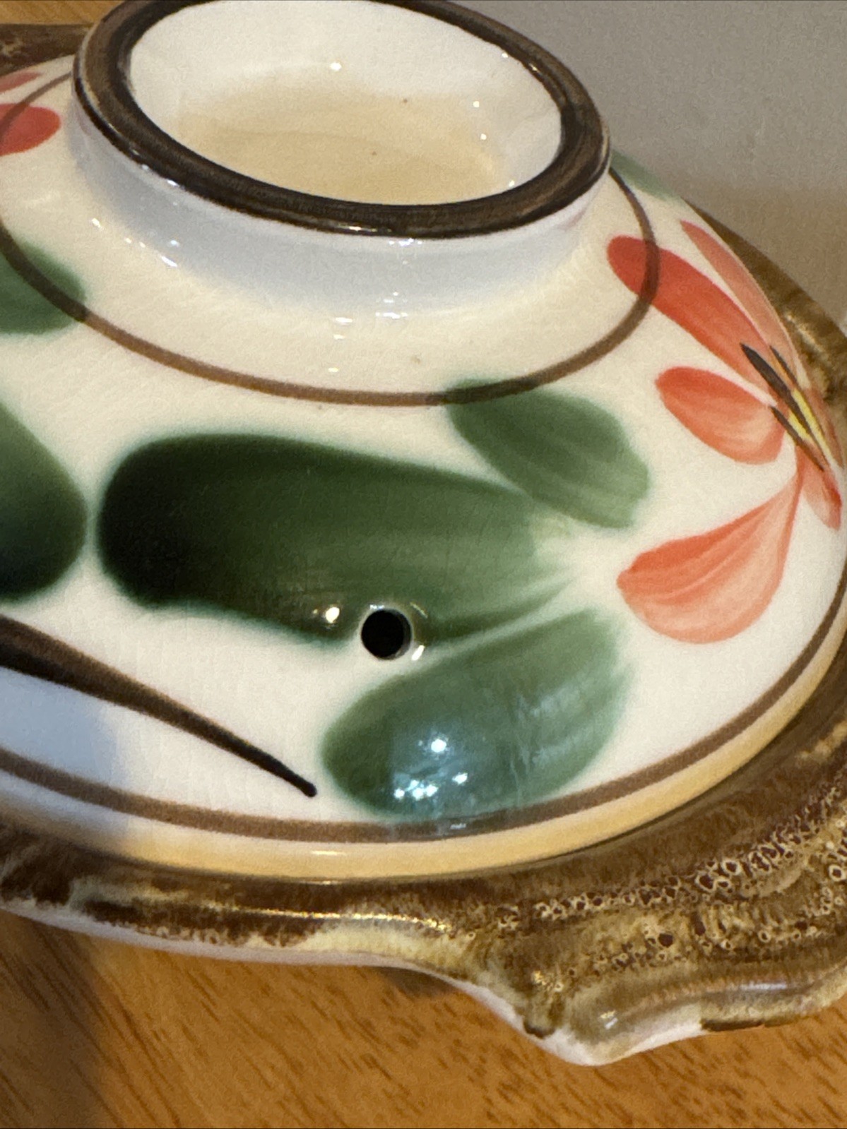 Japanese DONABE Earthen Clay Pot Hand-painted Rice Pottery Vtg