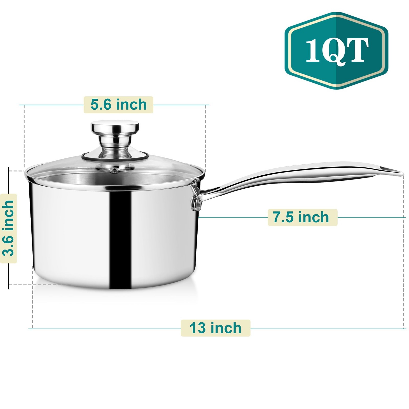 Small 1 Qt Saucepan, Tri-ply Stainless Steel Milk Sauce Pan with Glass Lid, Kitc