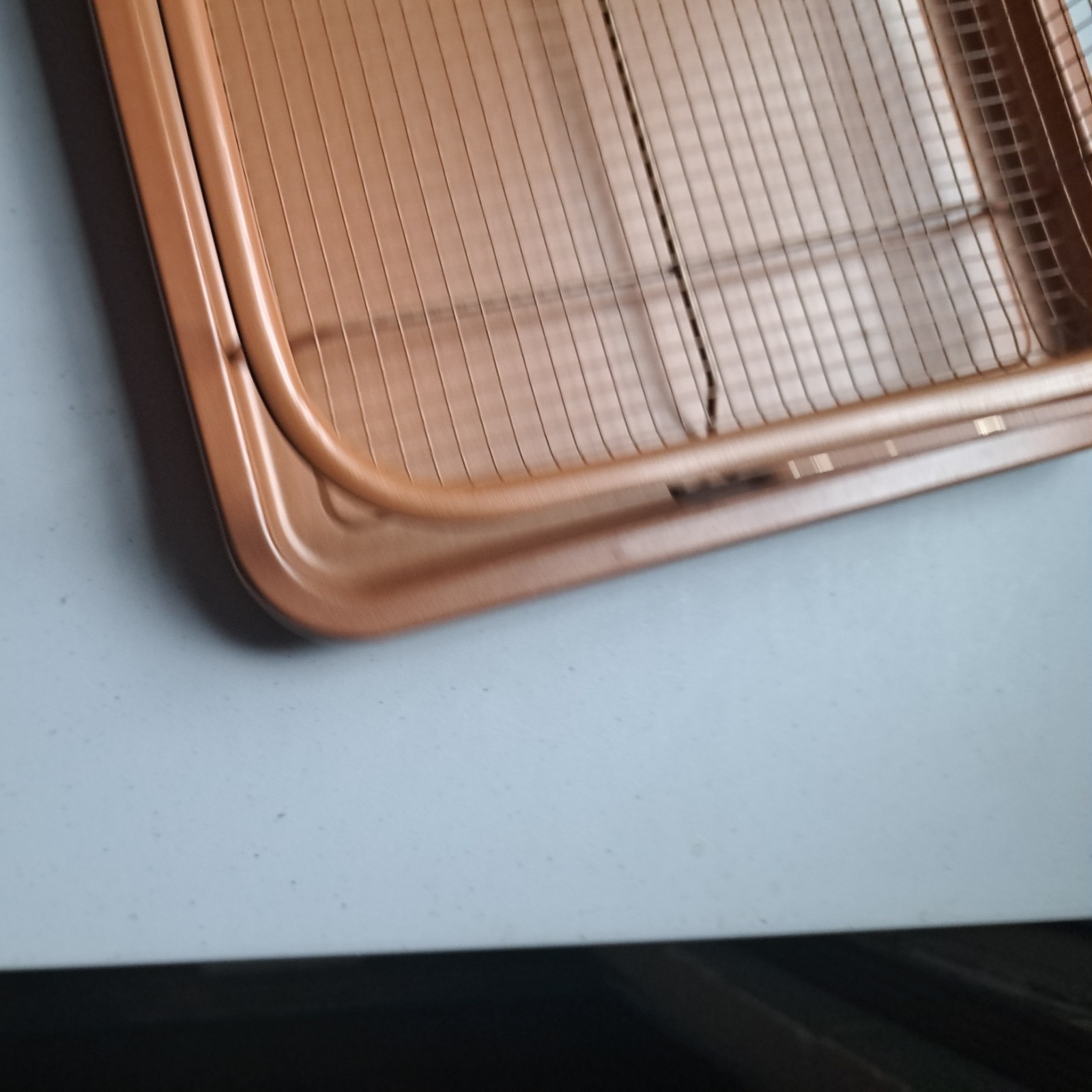 COPPER CHEF CRISPER Non-Stick 2-pc Oven Air Fry Pan Basket with Handles & Tray