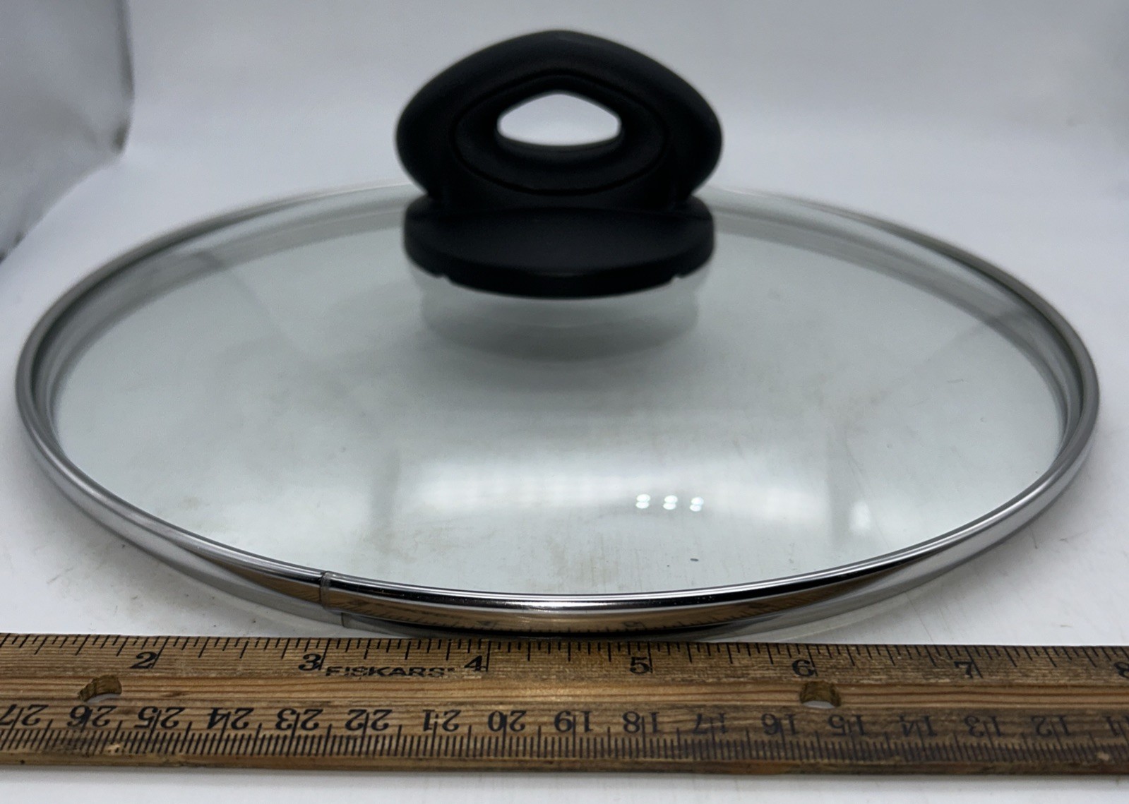 Replacement Glass Metal Cooking Pot Lid with Black Plastic Knob 9.5” Round