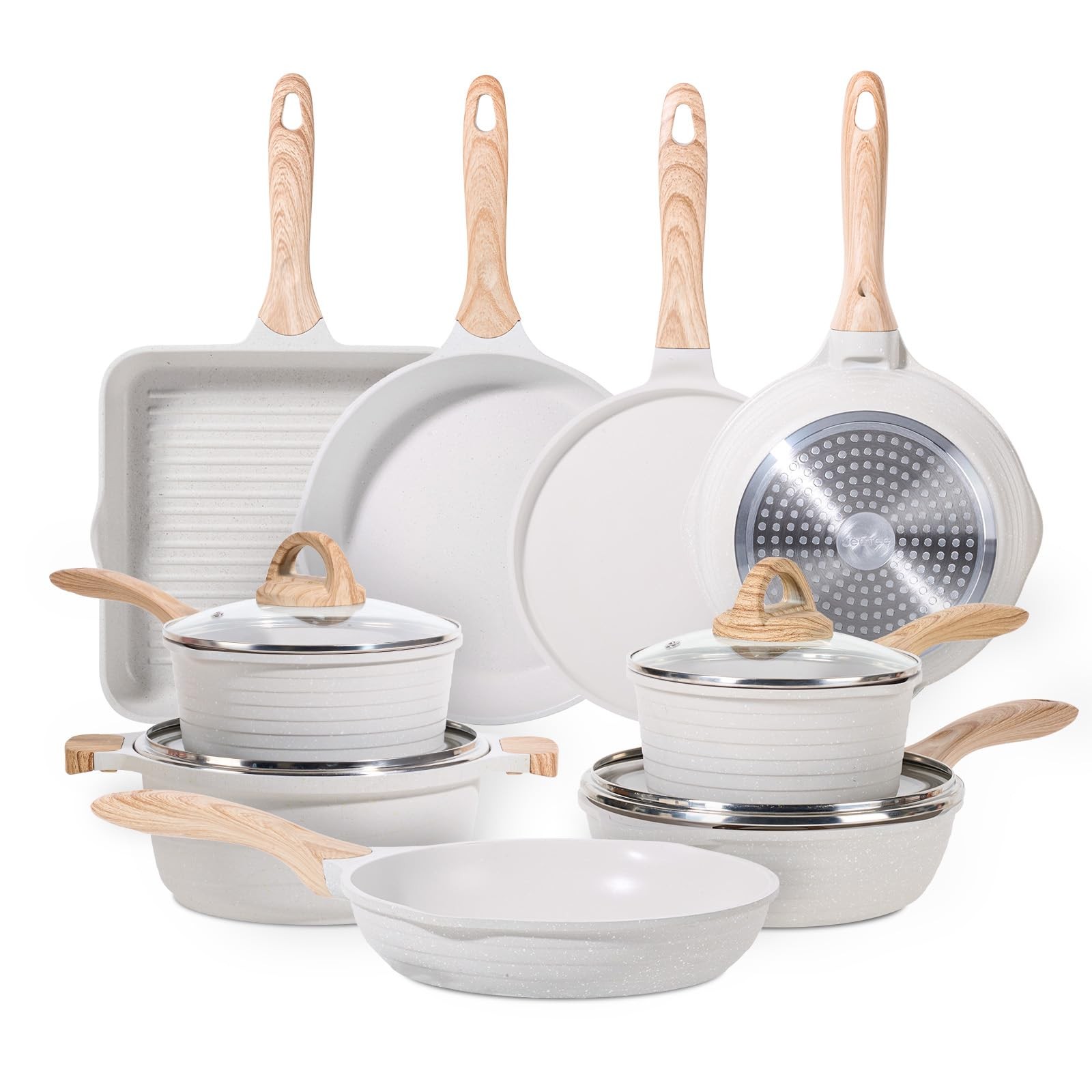 JEETEE 23pcs Pots and Pans Set Non Stick, White 23 pcs Aluminum,