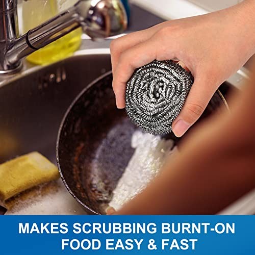 10 Pack Stainless Steel Scrubber, Stainless Steel-Pack of 10 Scrubbers Silver