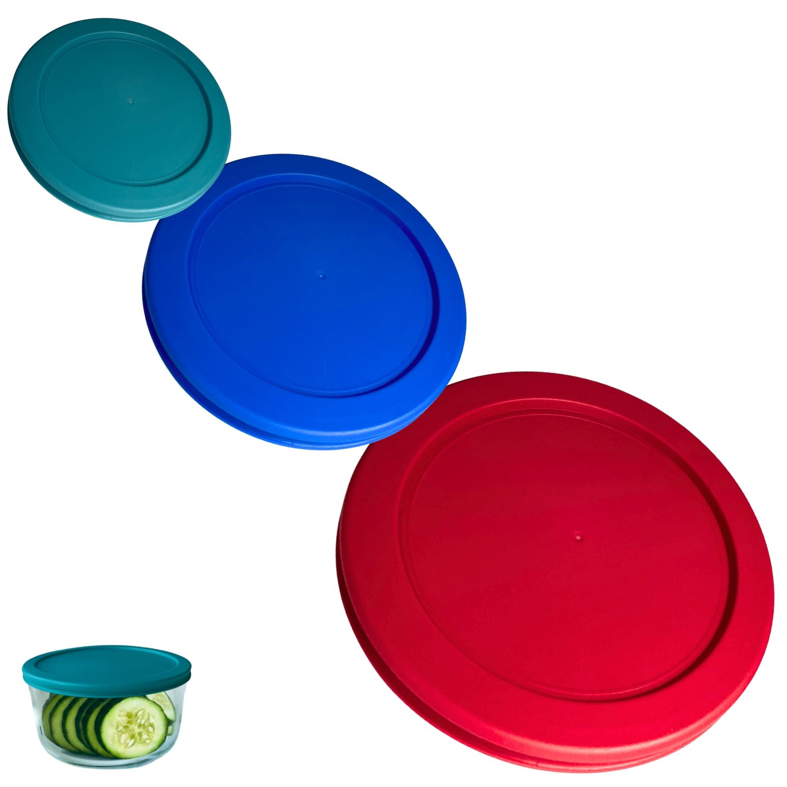 1, 2 & 4 Cup Turquoise, Blue, Red Replacement Lids/Covers for Pyrex, Anchor H…