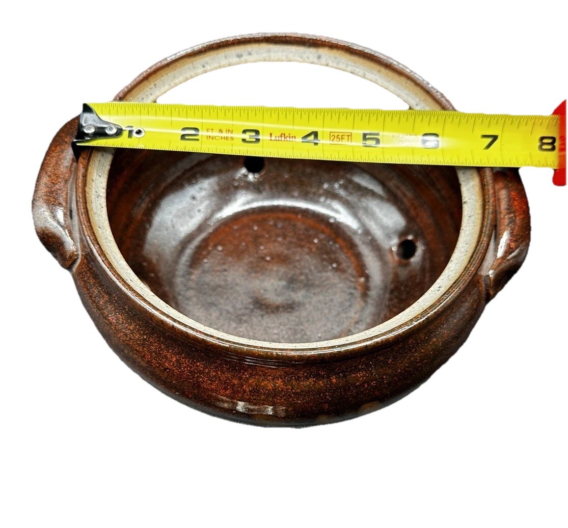 Vintage Pottery Steamer With Lid Asian Vegetables Signed