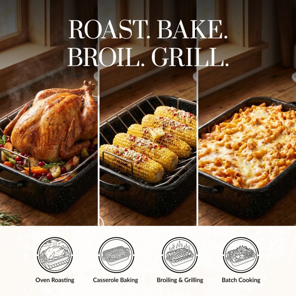 Granite Ware 19″ Rectangular Roasting Pan With V-Rack Black