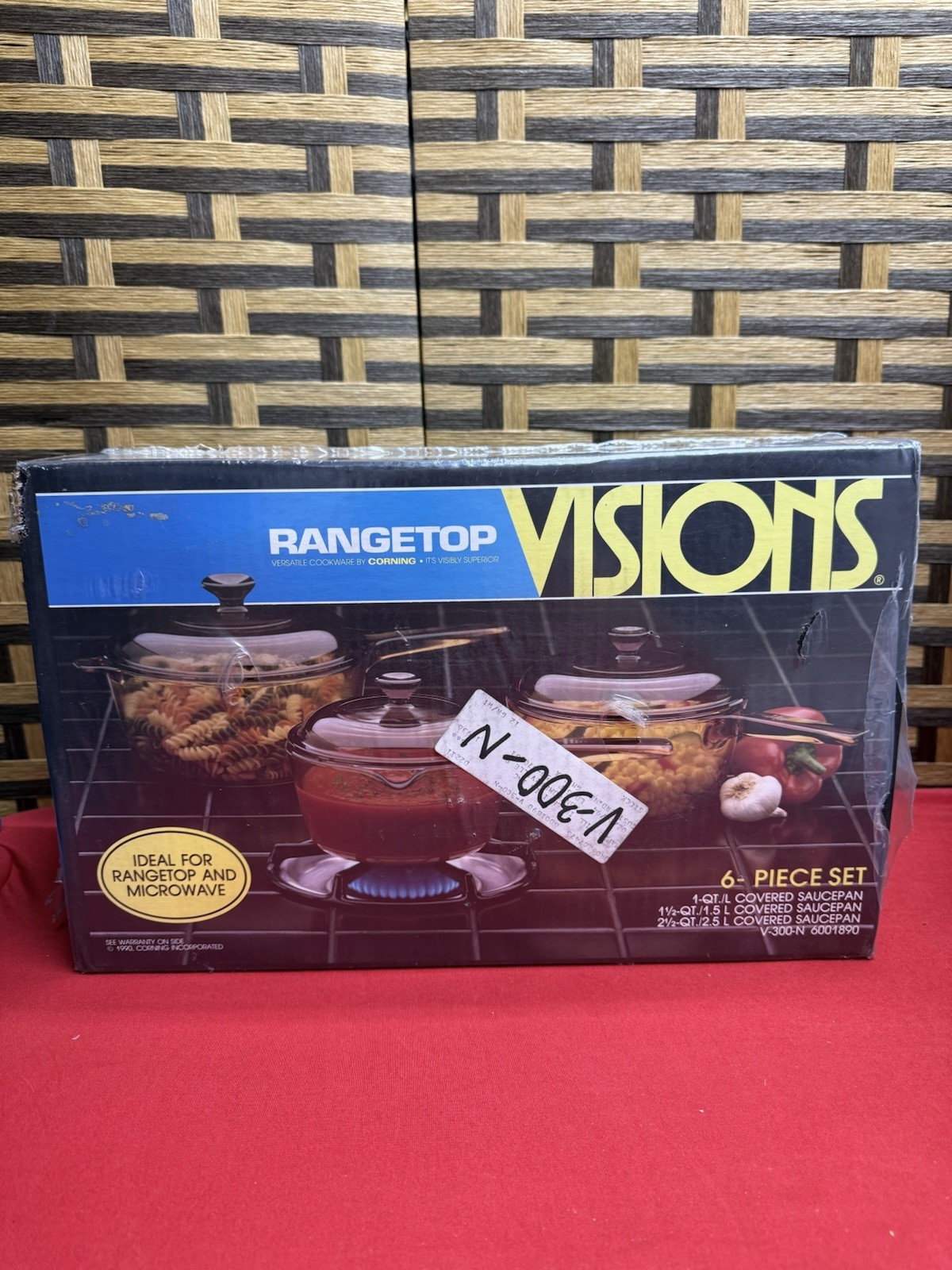 SEALED 1990 Visions Corning Amber Rangetop 6 Piece Set Covered Saucepan V-300-N