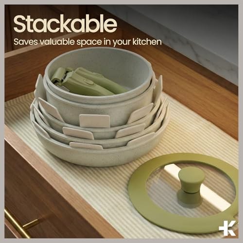Pots and Pans Set Non Stick Ceramic-Granite – 14 14 Piece Set Green Marble