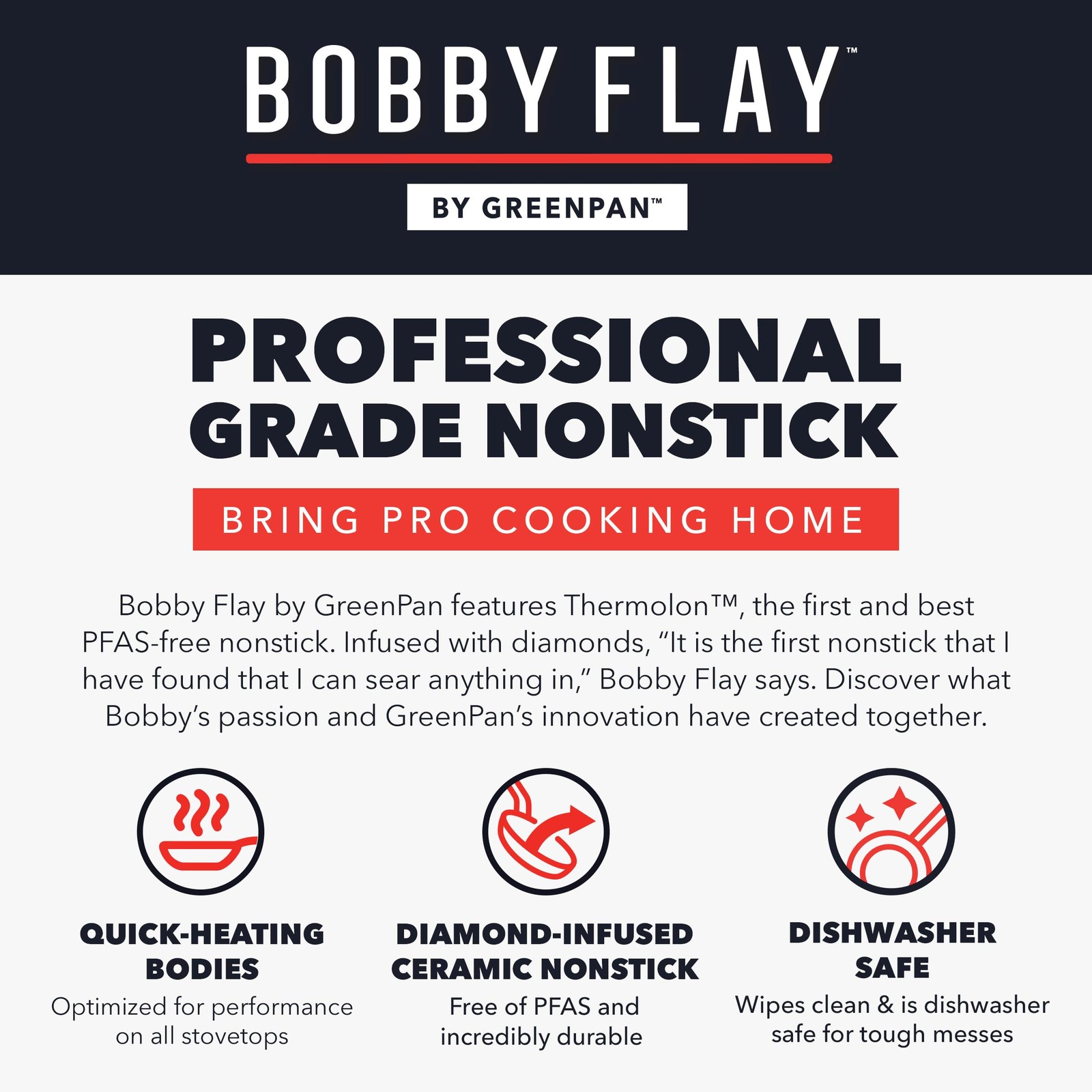 GreenPan x Bobby Flay 13 Piece Nonstick Cookware Pots and Pans Set, PFAS-