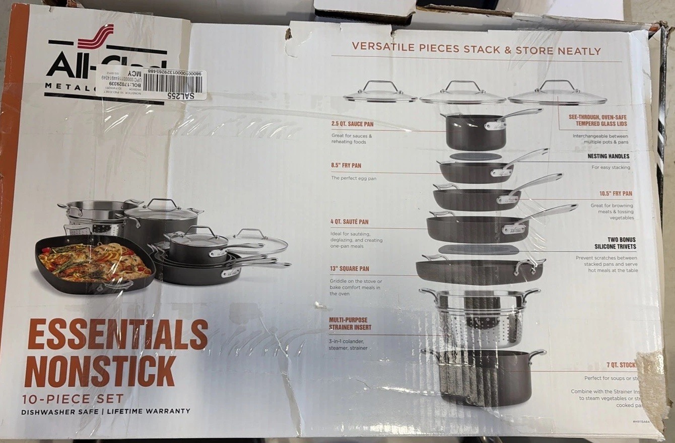 All-Clad Essentials Hard Anodized Nonstick Cookware Set 10 Piece Oven Safe 350F